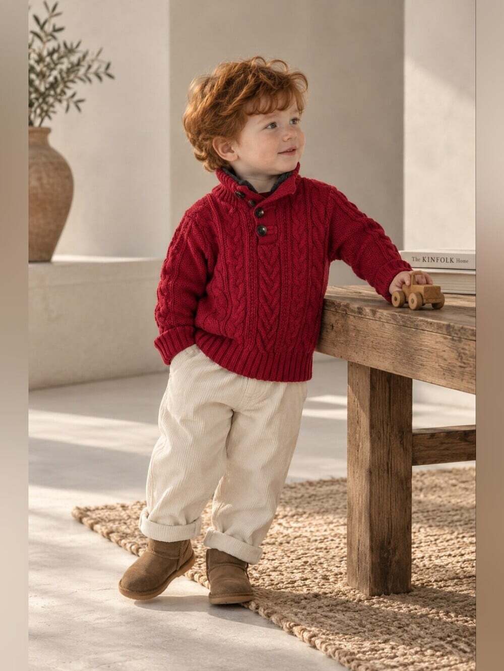 Baby Gap Red Cable Knit Sherpa Collar Sweater 18-24M Wool Blend Elbow Pads